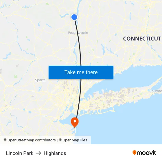 Lincoln Park to Highlands map