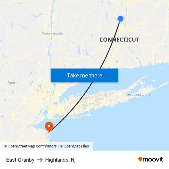 East Granby to Highlands, Nj map