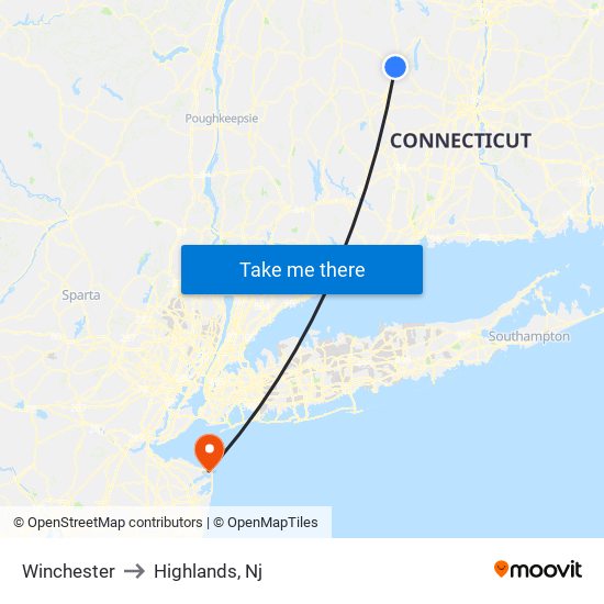 Winchester to Highlands, Nj map