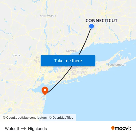 Wolcott to Highlands map