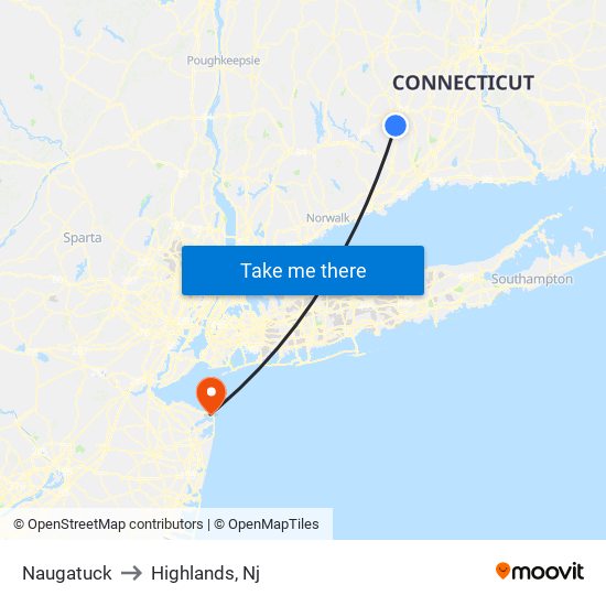 Naugatuck to Highlands, Nj map