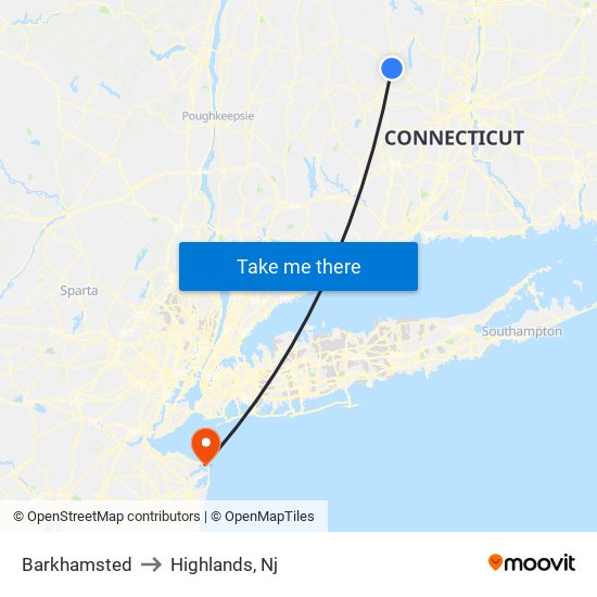 Barkhamsted to Highlands, Nj map