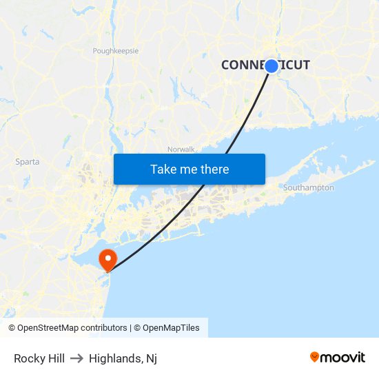 Rocky Hill to Highlands, Nj map