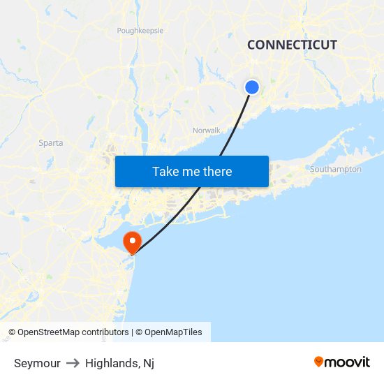 Seymour to Highlands, Nj map