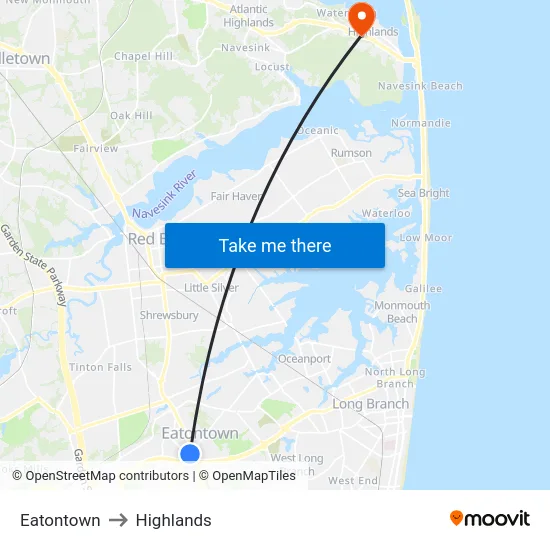Eatontown to Highlands map