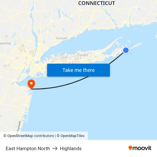 East Hampton North to Highlands map