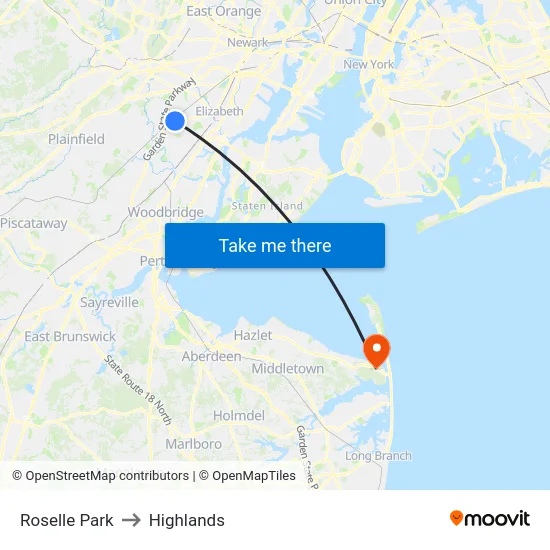 Roselle Park to Highlands map