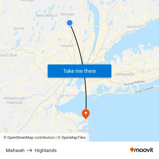 Mahwah to Highlands map