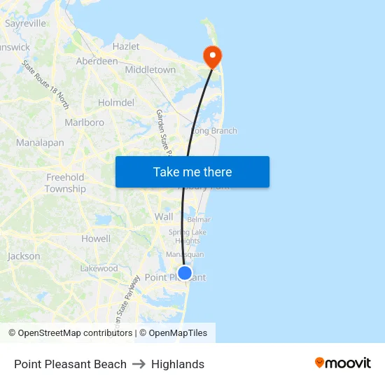 Point Pleasant Beach to Highlands map