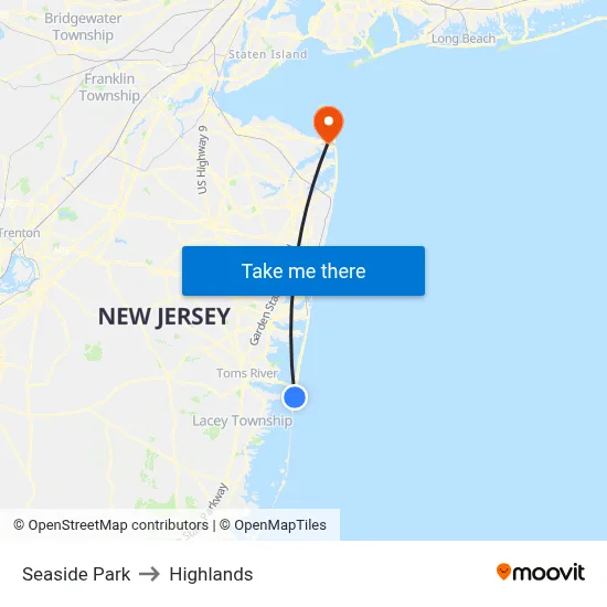 Seaside Park to Highlands map