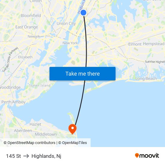 145 St to Highlands, Nj map