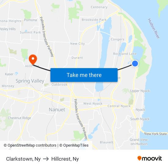 Clarkstown, Ny to Hillcrest, Ny map