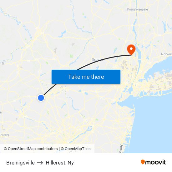 Breinigsville to Hillcrest, Ny map