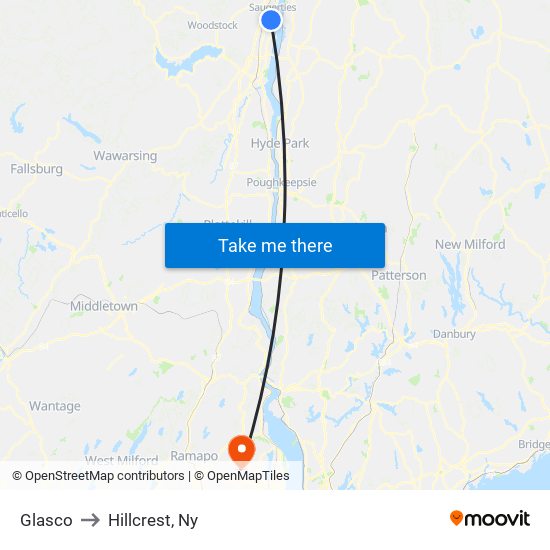 Glasco to Hillcrest, Ny map