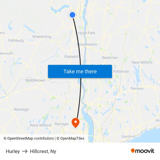 Hurley to Hillcrest, Ny map