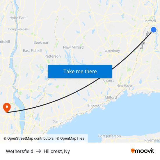 Wethersfield to Hillcrest, Ny map