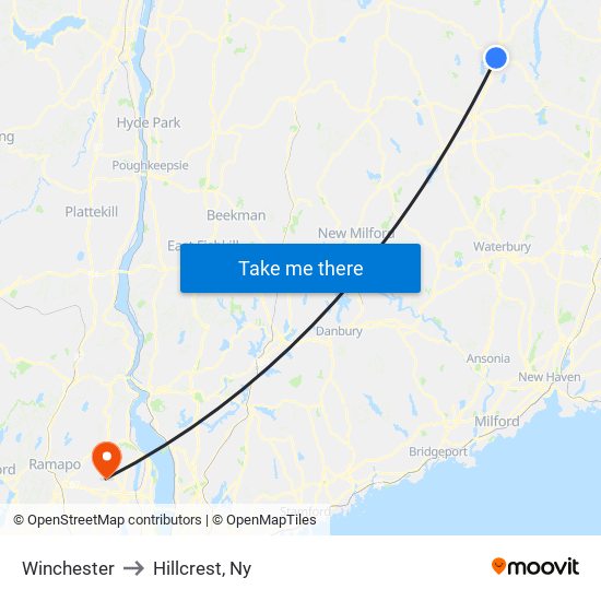 Winchester to Hillcrest, Ny map