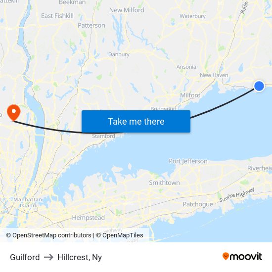 Guilford to Hillcrest, Ny map