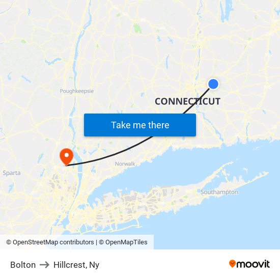 Bolton to Hillcrest, Ny map