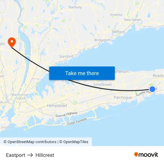 Eastport to Hillcrest map