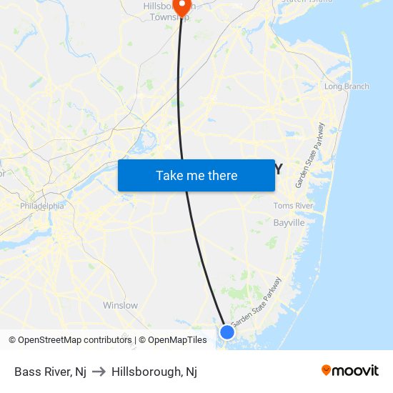 Bass River, Nj to Hillsborough, Nj map