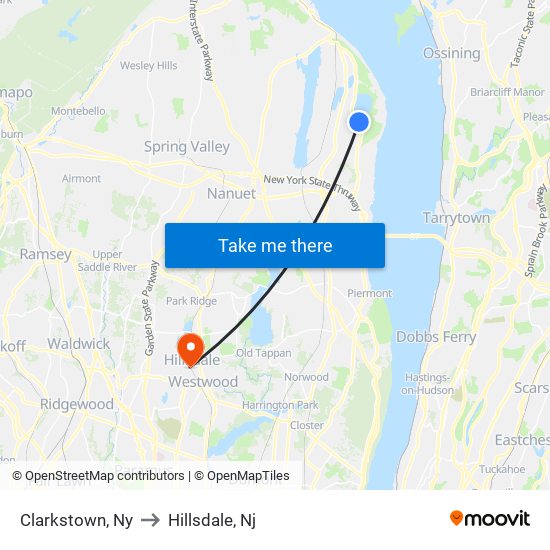 Clarkstown, Ny to Hillsdale, Nj map