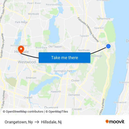 Orangetown, Ny to Hillsdale, Nj map