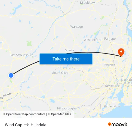 Wind Gap to Hillsdale map