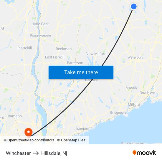 Winchester to Hillsdale, Nj map