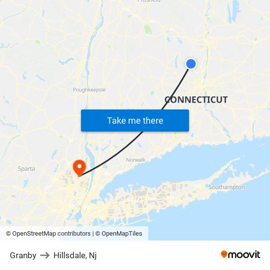 Granby to Hillsdale, Nj map