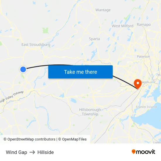 Wind Gap to Hillside map