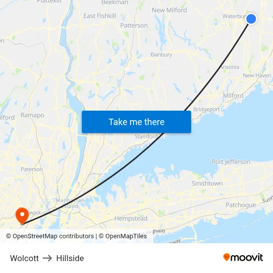 Wolcott to Hillside map