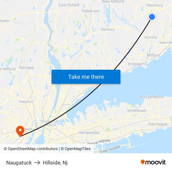 Naugatuck to Hillside, Nj map