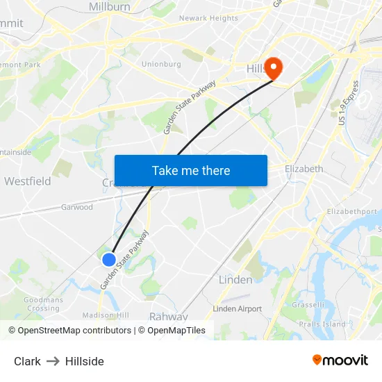 Clark to Hillside map