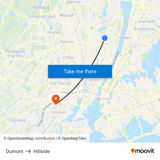 Dumont to Hillside map