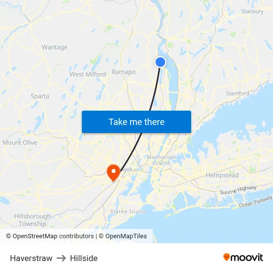 Haverstraw to Hillside map