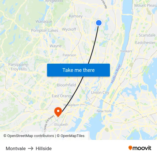 Montvale to Hillside map