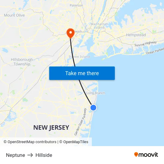 Neptune to Hillside map
