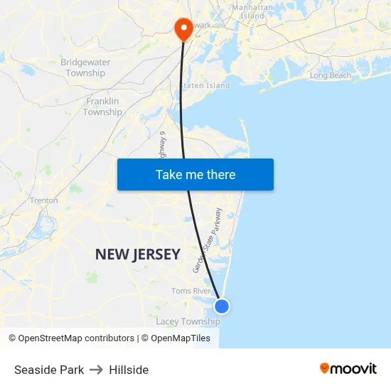 Seaside Park to Hillside map