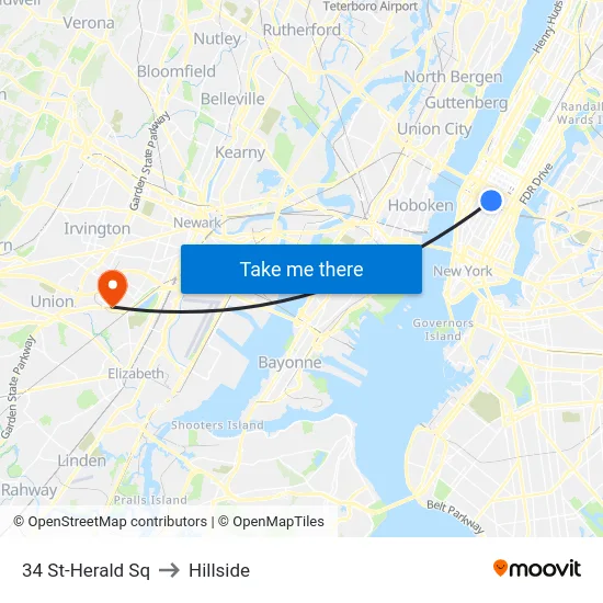 34 St-Herald Sq to Hillside map