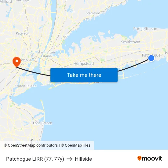 Patchogue LIRR (77, 77y) to Hillside map