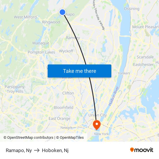 Ramapo, Ny to Hoboken, Nj map