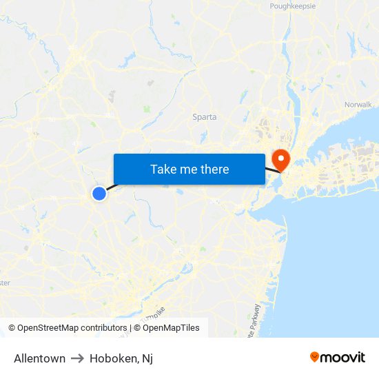 Allentown to Hoboken, Nj map
