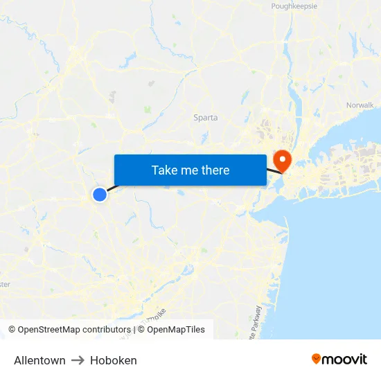 Allentown to Hoboken map
