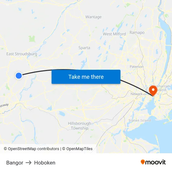 Bangor to Hoboken map