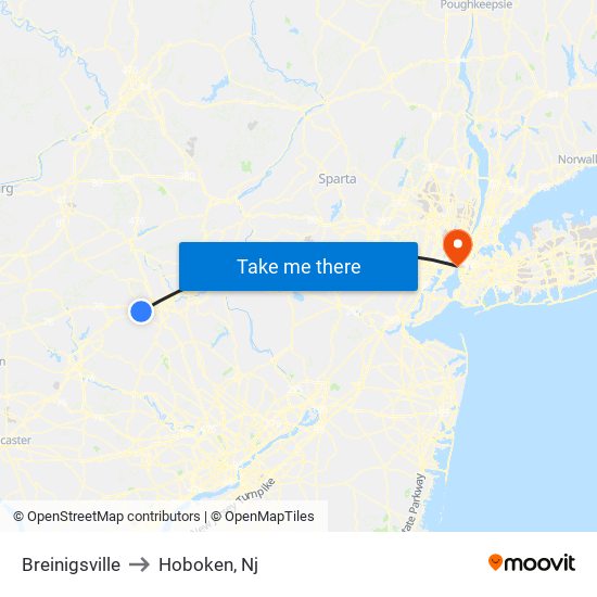 Breinigsville to Hoboken, Nj map