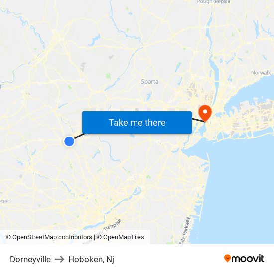 Dorneyville to Hoboken, Nj map