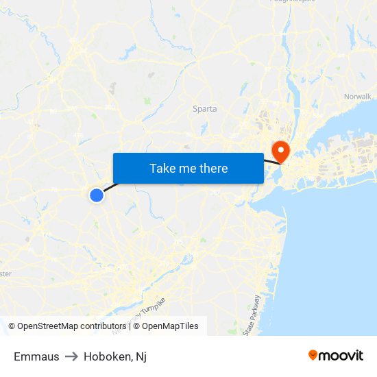 Emmaus to Hoboken, Nj map