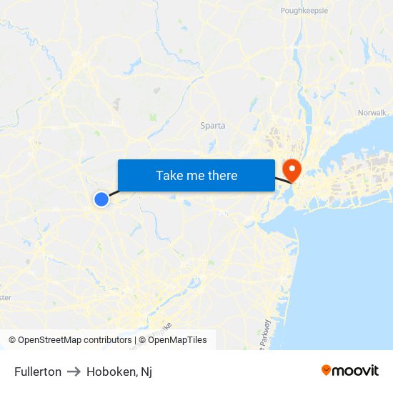 Fullerton to Hoboken, Nj map