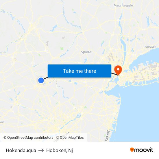Hokendauqua to Hoboken, Nj map